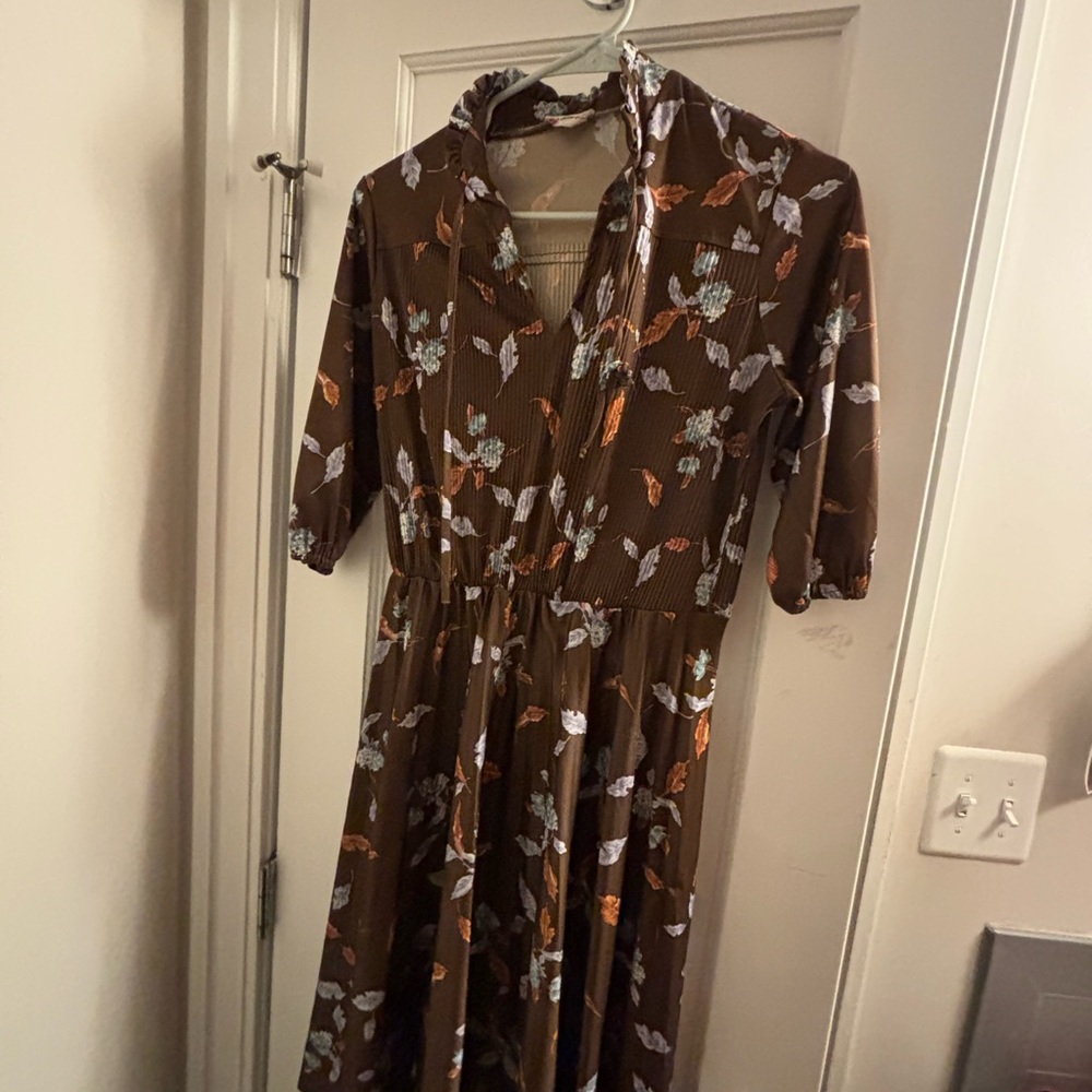 Vintage Floral Brown Dress